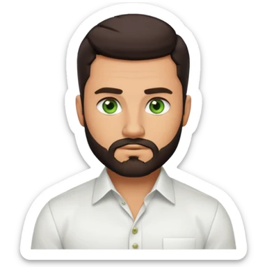 Man with a short full beard, Styled hair, Best looking man in the planet, onepiece style dark hair, green eyes, more realistic style more maskulin. Wearing a white formal shirt, first buttons open macho style, muscular

 sticker