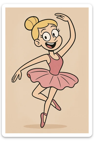 ballerina with blonde hair and white skin, cartoon style, pink tutu, playful and cheerful sticker