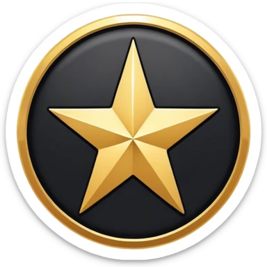 A black circular badge with a golden outline, featuring a white five-pointed star in the center. The design is simple, flat, and modern, resembling a verification or special status icon." sticker