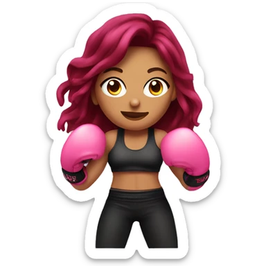 Beautiful tattooed  burgundy long haired woman boxing with pink gloves sticker