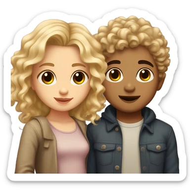 Girl with curly wavy hair and brown eyes kissing  blonde boy with layered hair and hazel eyes  sticker