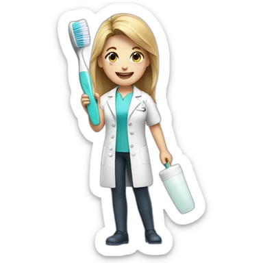 dentist girl with a toothbrush in his hand sticker