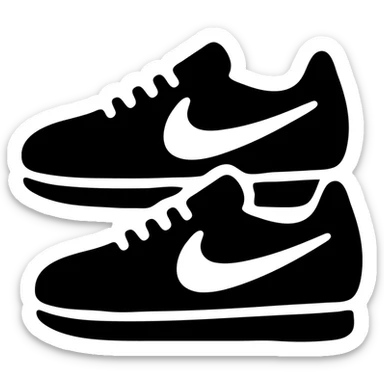 A pair of Nike Cortez sneakers in a black filled icon style, with a modern design. sticker
