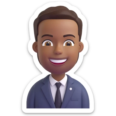 3D emoji of Chris Rock, smiling, expressive face, short hair, brown skin, wearing a suit, Microsoft 3D Fluent emojis style sticker