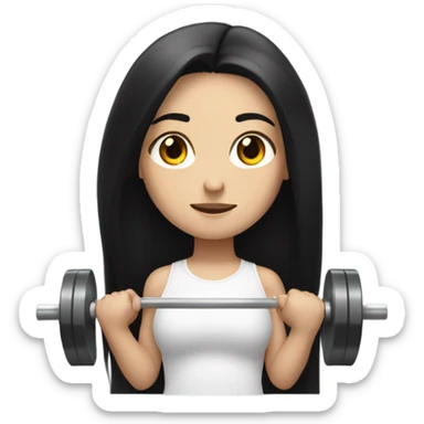 Pale girl with long black hair lifting weights brown eyes sticker