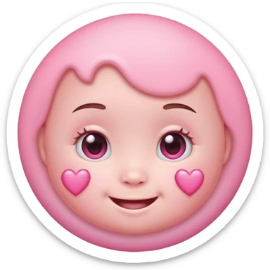 a baby pastel pink love face emoji with pink hearts in the eyes and a glowing baby pink gradient behind it  sticker
