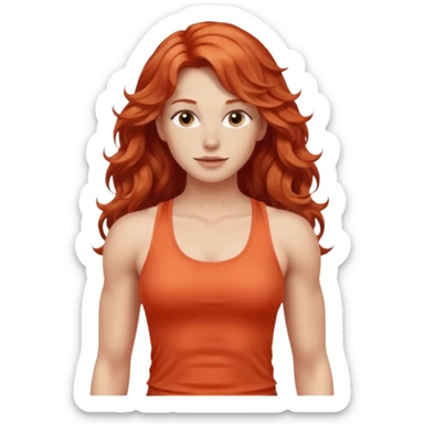 Athletic girl with long light red wavy hair and smaller boobs bigger arms not too big sticker