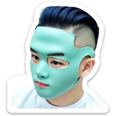 Nam 15 tuổi, da trắng, tóc under cut màu xanh lá cây vuốt ngược ra sau, mắt đen, áo khoác da màu cam , bên trong mặc áo cộc tay màu trắng, đeo khuyên tai màu bạc, mặt ngầu sticker