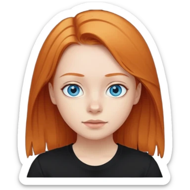 Blue eyes,ginger medium straight hair, black t-shirt girl sticker