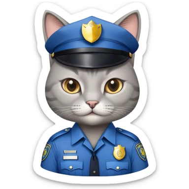 gray cat with a police outfit sticker