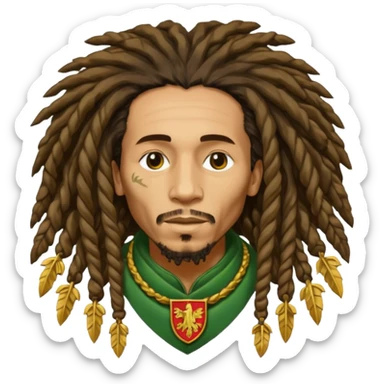 very realistic Bob Marley with gigantic dread locks heraldic crest sticker