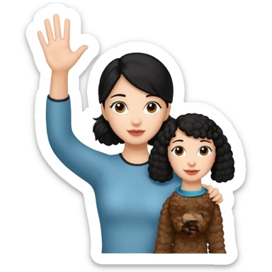 Ponytail black hair girl with brown Poodle say goodbye  sticker