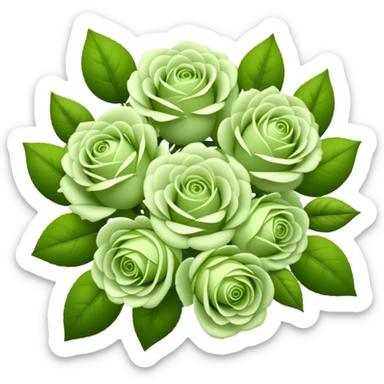 big bouquet Soft Green Tea Rose flower and bud, luxuriant, leaf, bud sticker