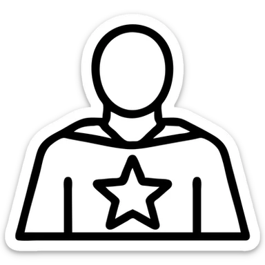 minimalist icon of a hero silhouette with a star, sleek monochrome style sticker