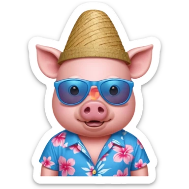 Pig with blue aloha shirt, birthday hat, sunglasses sticker