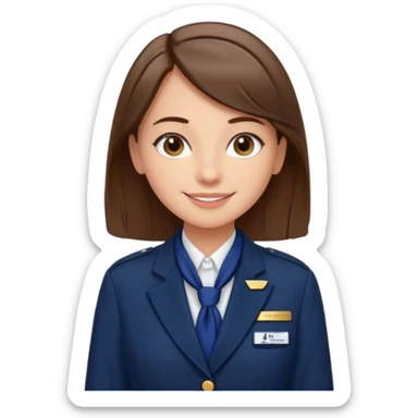 Reception Young girl, straight hair, wearing uniform jacket with hotel name badge, tasteful scarf, stand behind the desk

 sticker