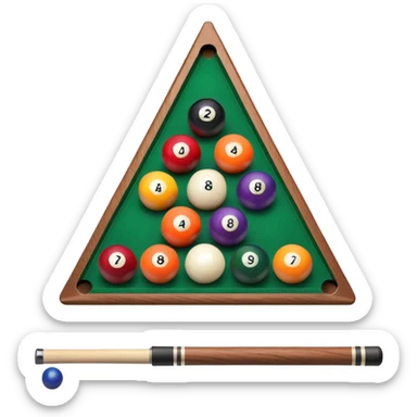 A close-up of a billiard table with a cue stick lined up to strike a colorful set of balls. The focus is on the precision of the shot, with the table’s green surface and the triangular arrangement of balls, creating a dynamic scene of strategy and concentration in the game of billiards. sticker