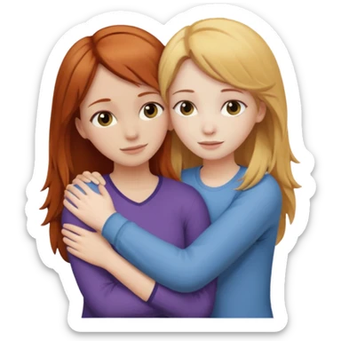 two girls who hug eachother. one has auburn hair and very pale skin, other has medium skin and blonde hair sticker