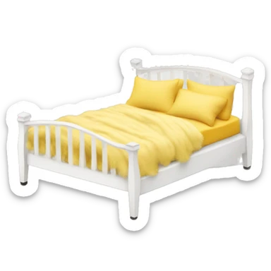 white bed frame with Cozy, messy, fluffy bed yellow blanket sticker