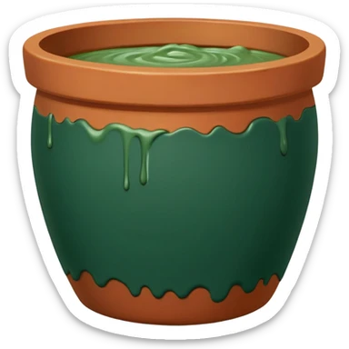 dark green paste flowing from terracotta pot sticker