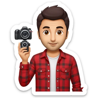 generate a pretty bratz emoji 
Make her look like Ranbir kapoor wearing a red flannel shirt,with white tee underneath. smirking and carrying a camera

he should look exactly  like ranbir kapoor!  sticker