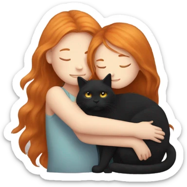 Ginger girl with long straight hair cuddling with black fluffy cat  sticker