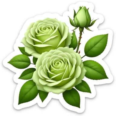 big bouquet Soft Green Tea Rose flower and bud, luxuriant, leaf, bud sticker