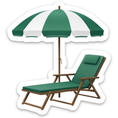 pure white beach umbrella without stripes or details, dark green lounge chair next to it, minimalism, iOS emoji style, no background, no emojis or faces sticker