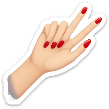 woman hand pointing index finger, red nail varnish. top of the hand is showing sticker