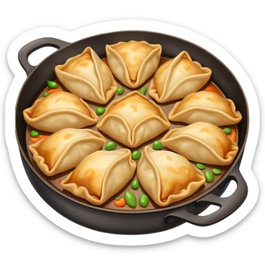Shanghai fried dumplings with crispy bottom, simplified emoji style with bold outlines and bright colors, cartoon style pan-fried potstickers sticker
