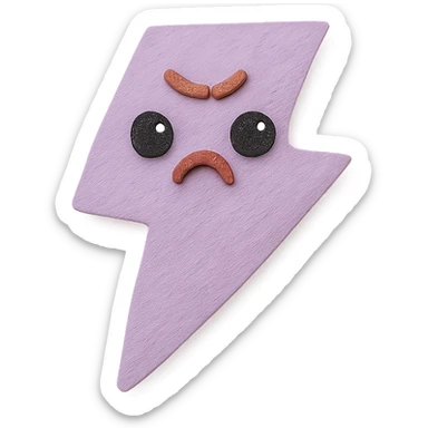 adorable pastel purple lightning bolt, angry expression, cute eyes, no arms or legs, full body, kawaii paper craft style sticker