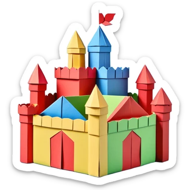 3D render of Cardboard Box Castle made entirely of folded origami paper, sharp creases, cardboard texture, matte finish, visible paper grain, craft aesthetic, Apple emoji style, isolated on white background --v 6.0 sticker