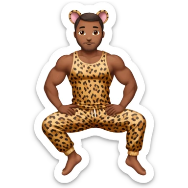Handsome Black guy with brown skin tone, with muscular build, wearing loose fitting leapard print pajamas and bunny slippers  sticker
