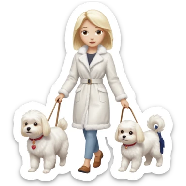 blonde woman wearing white, walking ONE maltese dog sticker