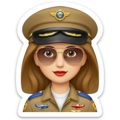 pilote d'avion femme cheveux brun clair avec sunglasses et chapeau de pilote sticker