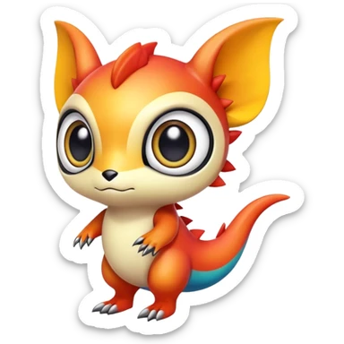 Randomly-colored exotic colorful chibi Fakémon-creature sticker