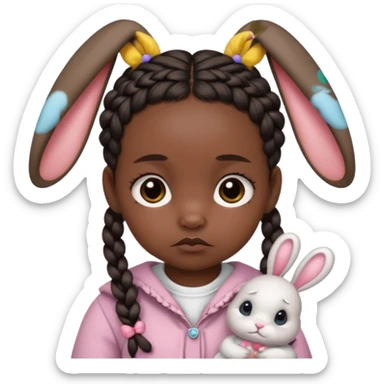 bunny ear accessory wearing baby dark braided hair sad  sticker