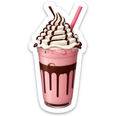 Strawberry Starbucks frappe with red strawberry jam at the bottom with whipped cream and chocolate drizzle sticker