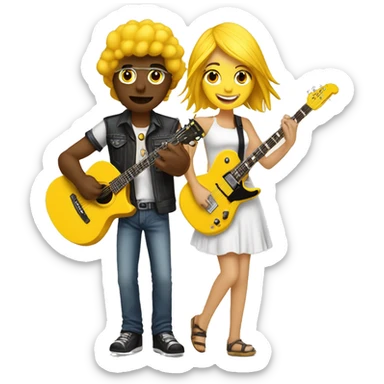 relacion de pareja chico amarillo y chica rockera blanca sticker
