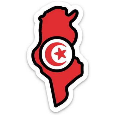 icon of Tunisia's map with a red and white color scheme, crescent and star sticker