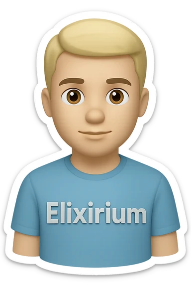 Add the word 'Elixirium' as a 3D text on the ant's t-shirt, maintaining the original 3D Apple emoji style exactly, without changing anything else in the image. sticker