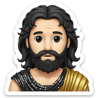 Pluto, God of Death from Roman Deities with long black wavy hair and beard, dark grey sequin toga sticker