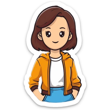 A young woman with a friendly expression wearing casual clothes sticker