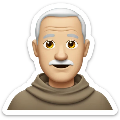 A middle-aged white male friar with a grizzled appearance, buzz cut, and a square jaw. sticker