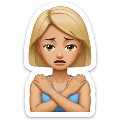 arms crossed holding neck crying mad women sticker