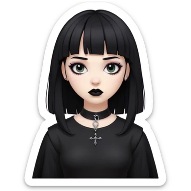 black goth with pale skin, dark makeup, black hair, with bangs sticker
