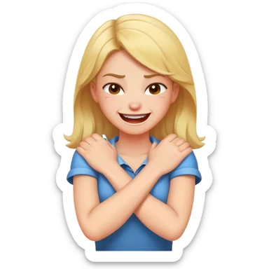 arms crossed holding neck laughing angry girl sticker