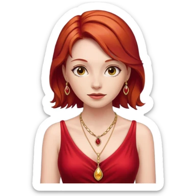 lady in red clothes , red hair, wearing necklace sticker