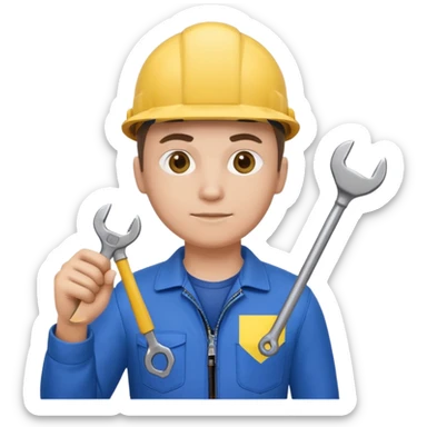 ultra realistic engineer with small ukraine flag and with wrench sticker