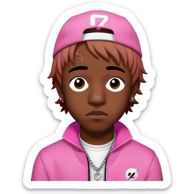Lil Uzi vert with pink clothes on and had that says loser  sticker